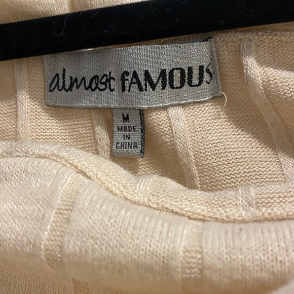 Almost Famous Cream Ribbed Off-Shoulder Knit Dress - Picture 2 of 4